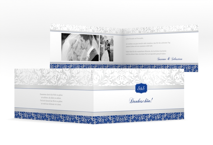 Dankeskarte Hochzeit Latina lange Klappkarte quer blau hochglanz