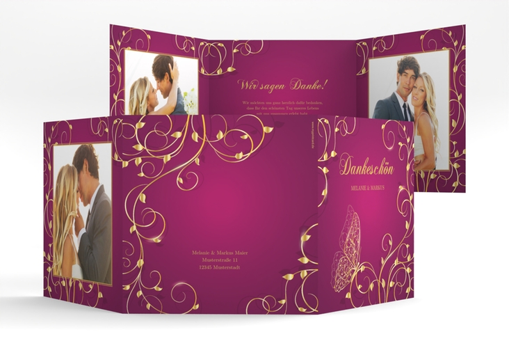 Dankeskarte Hochzeit Eternity quadr. Doppel-Klappkarte pink