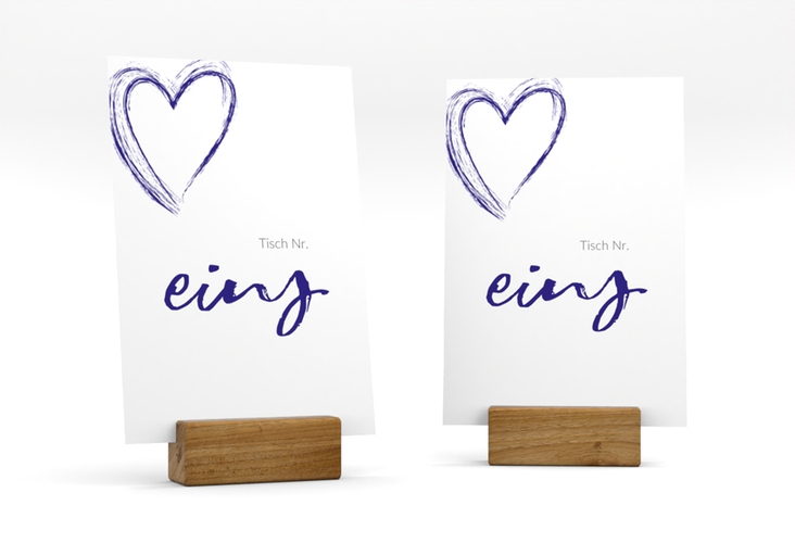 Tischnummer Hochzeit Liebe Tischaufsteller blau hochglanz