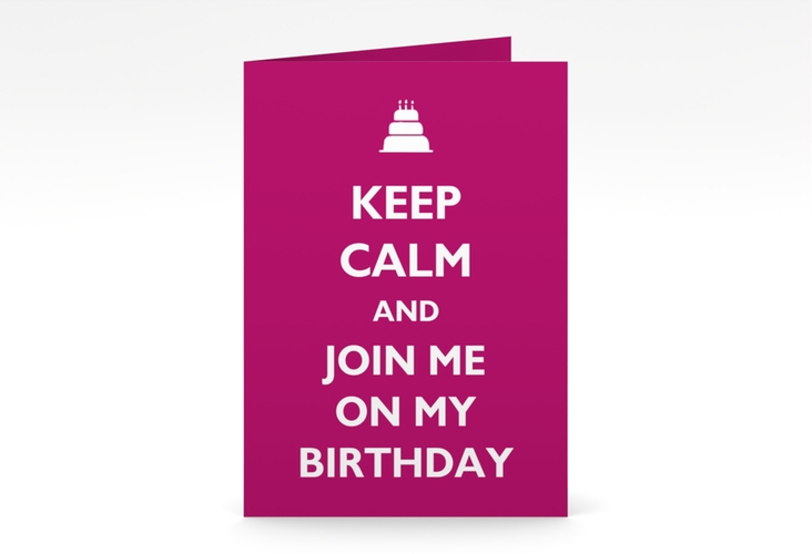 Einladung Geburtstag KeepCalm A6 Klappkarte hoch pink hochglanz