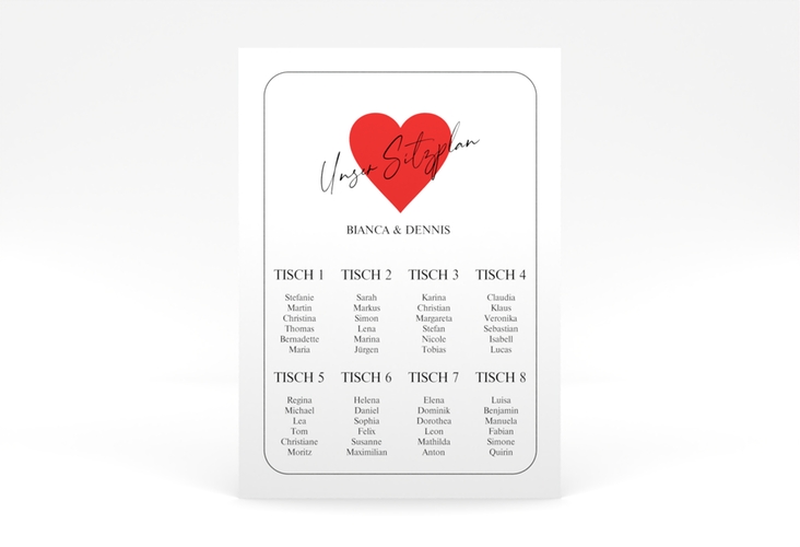 Sitzplan Poster Hochzeit Kartenspiel 50 x 70 cm Poster weiss im Herz-Ass-Design eines Kartenspiels