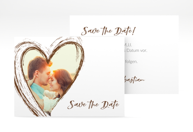 Save the Date-Visitenkarte Liebe Visitenkarte quer braun hochglanz