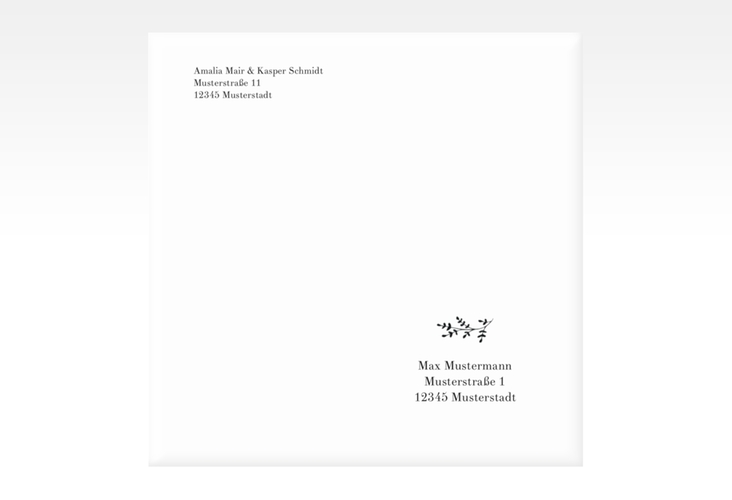 Kuvert quadratisch Filigrana quadratisch in reduziertem Design mit Initialen und zartem Blätterkranz