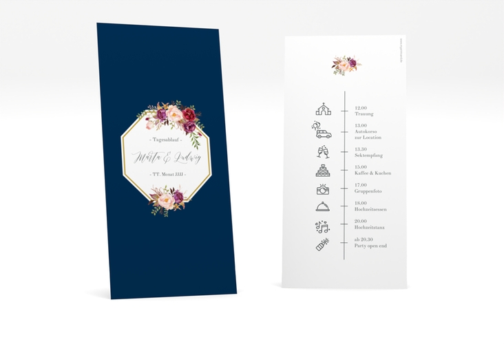 Tagesablauf Hochzeit Prachtvoll lange Karte hoch blau