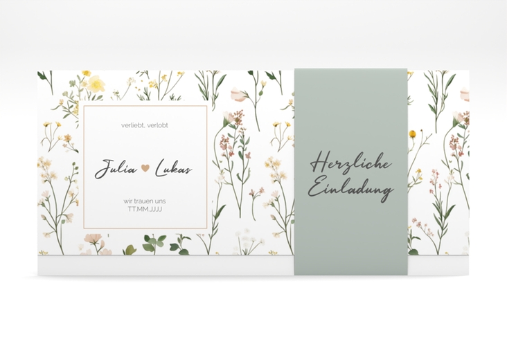 Hochzeitseinladung Blumenwiese Wickelfalzkarte + Banderole