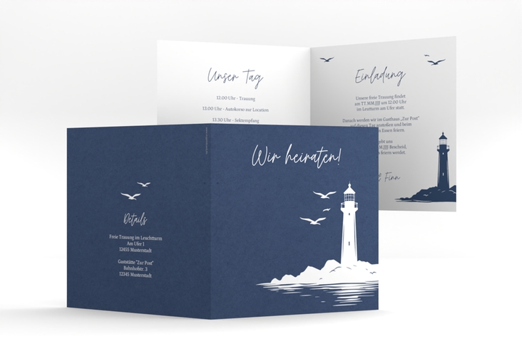 Hochzeitseinladung Leuchtturm quadr. Klappkarte
