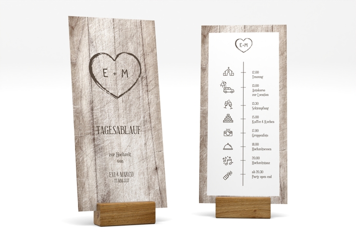 Tagesablauf Hochzeit Wood lange Karte hoch weiss