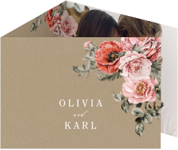 Klick: Details zu Hochzeitseinladung "Grazioso" anzeigen Hochzeitseinladung Grazioso A6 Doppel-Klappkarte Kraftpapier modern mit Mohnblumen und Rosen