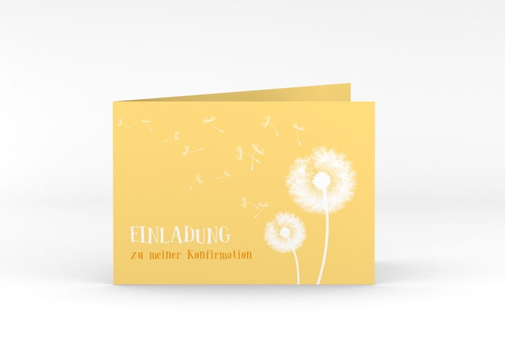 Einladungskarte Konfirmation Dandelion A6 Klappkarte quer gelb hochglanz