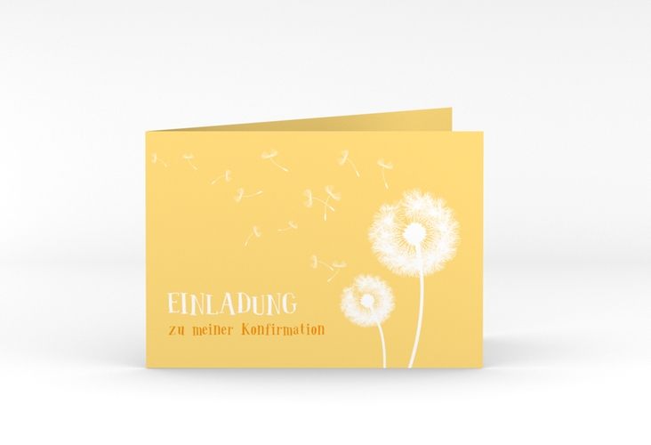 Einladungskarte Konfirmation Dandelion A6 Klappkarte quer gelb