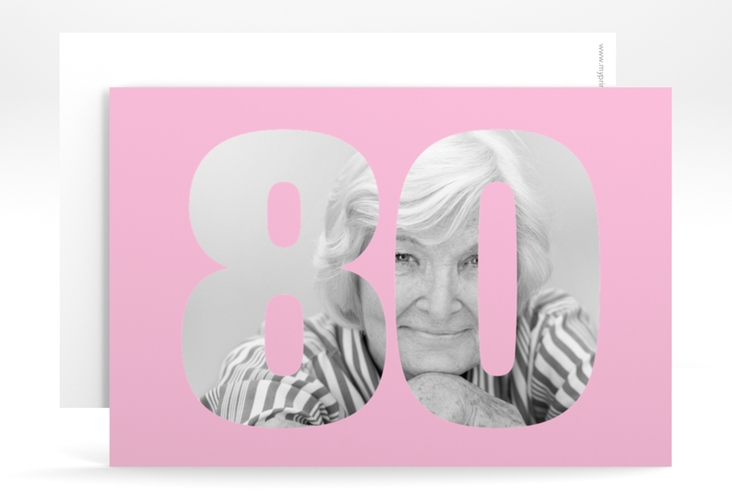 Einladung 80. Geburtstag Numbers A6 Karte quer rosa hochglanz