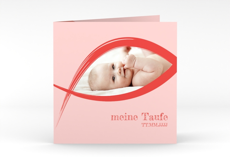 Einladung Taufe Mercy quadr. Klappkarte rot