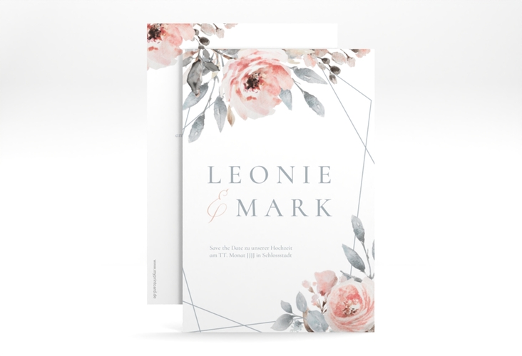 Save the Date-Karte Perfection A6 Karte hoch weiss mit rosa Rosen