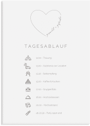 Klick: Details zu Tagesablauf Leinwand Hochzeit "Lebenstraum" anzeigen Tagesablauf Leinwand Hochzeit Lebenstraum 50 x 70 cm Leinwand weiss