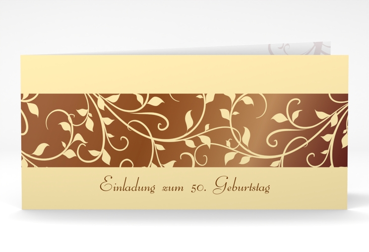 Einladung 50. Geburtstag Hermann/Hermine lange Klappkarte quer braun