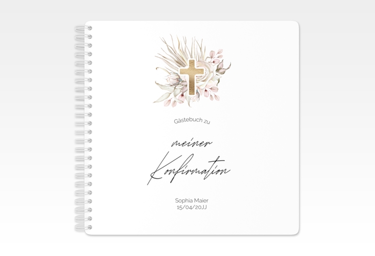 Gästebuch Konfirmation Boho Cross Ringbindung rosa
