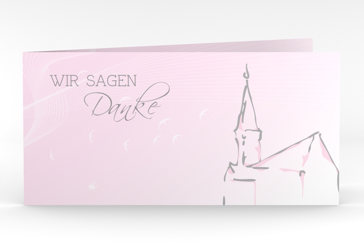 Dankeskarte Taufe Church lange Klappkarte quer rosa hochglanz
