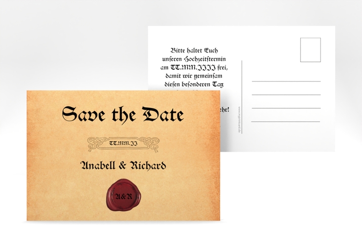 Save the Date-Postkarte Mittelalter A6 Postkarte beige