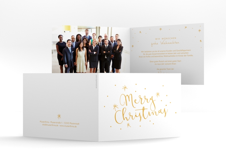 Business-Weihnachtskarte Winterfreude A6 Klappkarte quer gold hochglanz