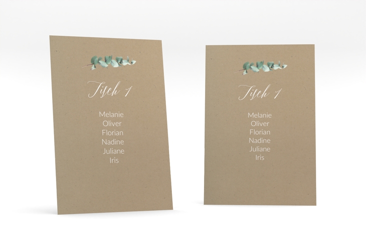 Tischaufsteller Hochzeit Silverleaf Tischaufsteller Kraftpapier mit Eukalyptus-Zweig