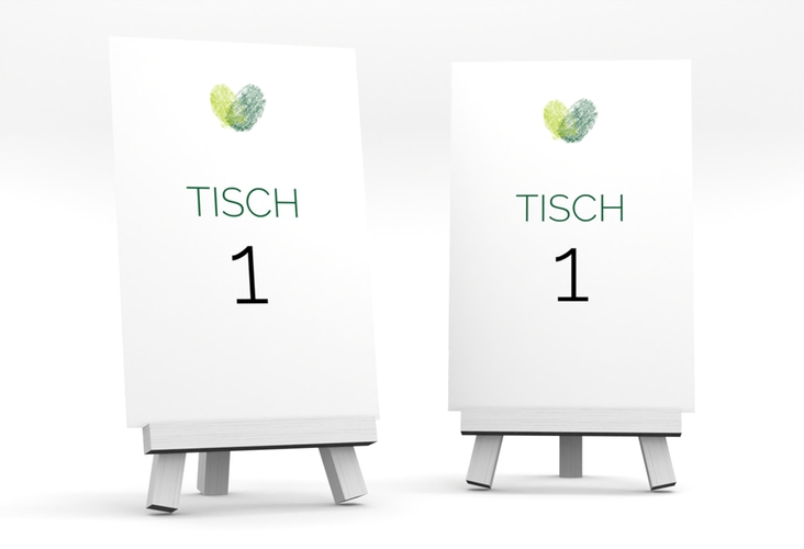 Tischnummer Hochzeit Fingerprint Tischaufsteller gruen schlicht mit Fingerabdruck-Motiv