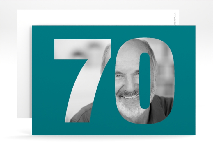 Einladung 70. Geburtstag Numbers A6 Karte quer tuerkis