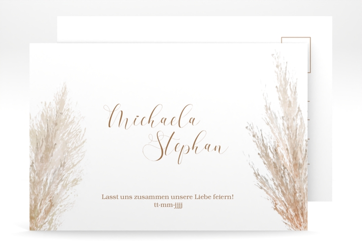 Save the Date-Postkarte Pampasgras A6 Postkarte weiss