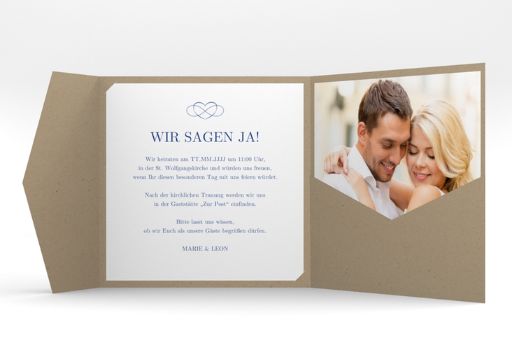 Hochzeitseinladung Infinity Pocketfold blau hochglanz