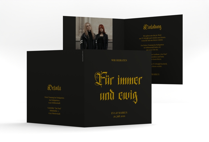 Hochzeitseinladung Gothic quadr. Klappkarte