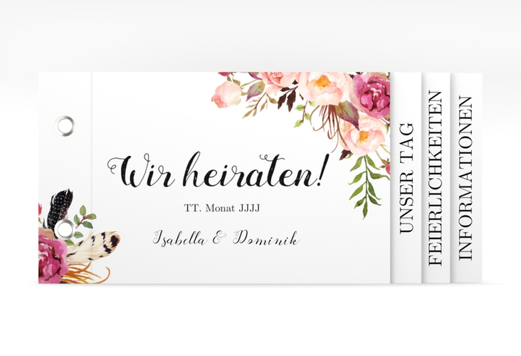 Hochzeitseinladung Flowers Booklet weiss mit bunten Aquarell-Blumen