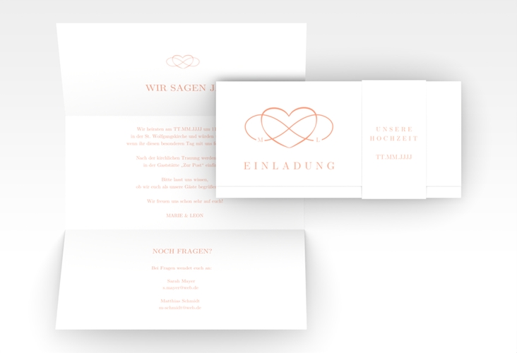 Hochzeitseinladung Infinity Wickelfalzkarte + Banderole apricot