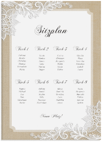 Klick: Details zu Sitzplan Leinwand Hochzeit "Lace" anzeigen Sitzplan Leinwand Hochzeit "Lace" 50 x 70 cm Leinwand beige