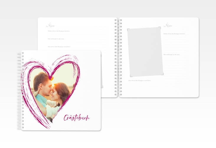 Gästebuch Hochzeit Liebe Ringbindung pink