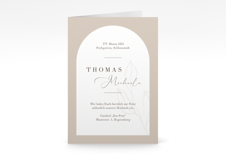Einladungskarte Hochzeit Arched A6 Klappkarte hoch beige