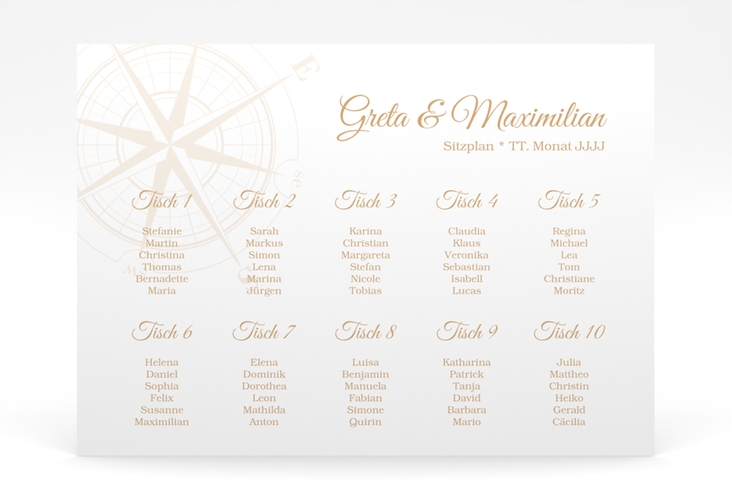 Sitzplan Poster Hochzeit Windrose 70 x 50 cm Poster beige