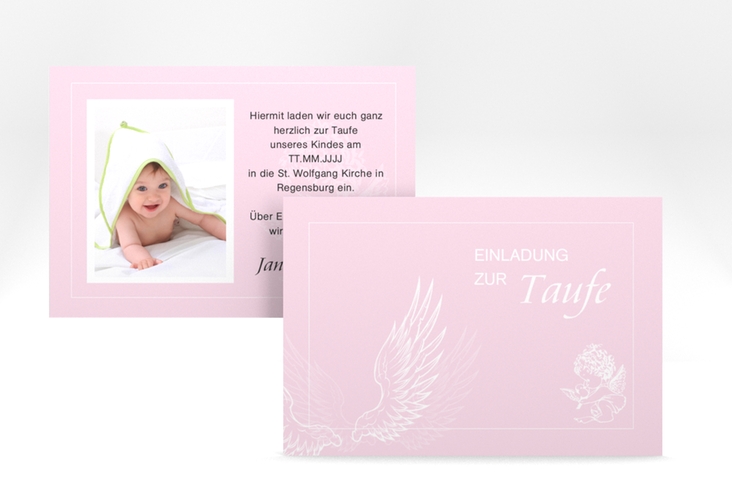 Einladungskarte Taufe Angel A6 Karte quer rosa hochglanz