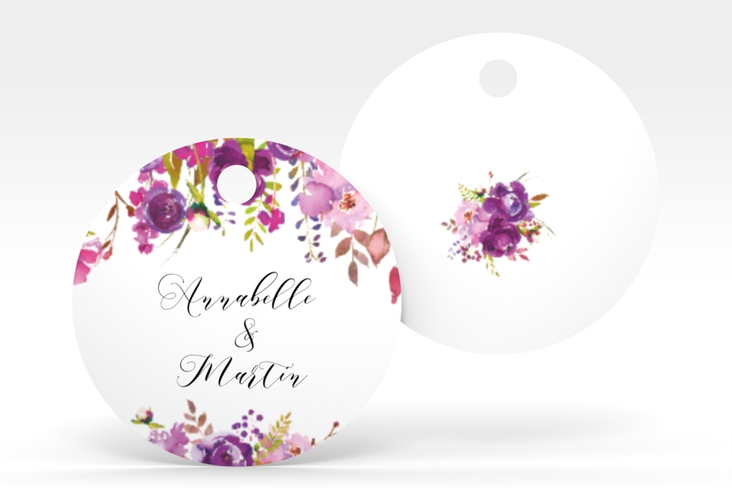 Geschenkanhänger Hochzeit Violett Geschenkanhänger, rund weiss