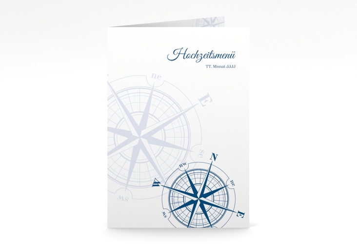 Menükarte Hochzeit Windrose A5 Klappkarte hoch blau