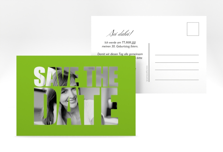 Save the Date-Postkarte Geburtstag Jahreszahl A6 Postkarte gruen