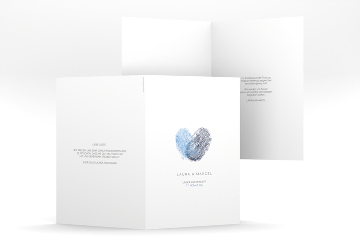 Kirchenheft Hochzeit Fingerprint A5 Klappkarte hoch blau schlicht mit Fingerabdruck-Motiv