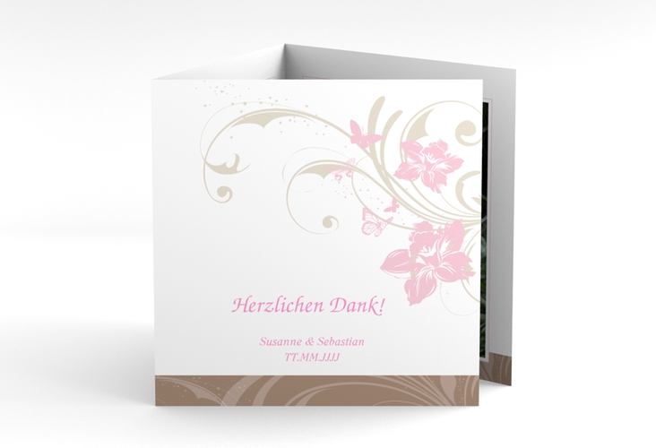 Danksagungskarte Hochzeit Parma quadr. Doppel-Klappkarte rosa hochglanz
