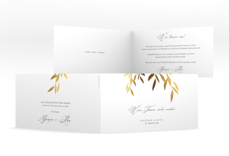 Hochzeitseinladung Demure lange Klappkarte quer weiss hochglanz