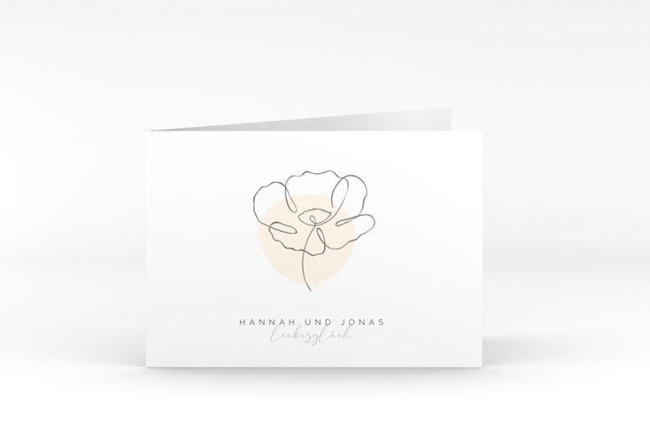 Hochzeitseinladung Flowerline A6 Klappkarte quer apricot