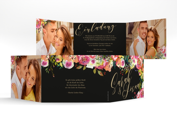 Hochzeitseinladung Flowerbomb A6 Doppel-Klappkarte