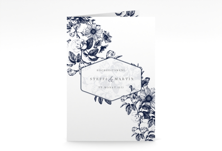 Menükarte Hochzeit Magnificent A5 Klappkarte hoch blau hochglanz
