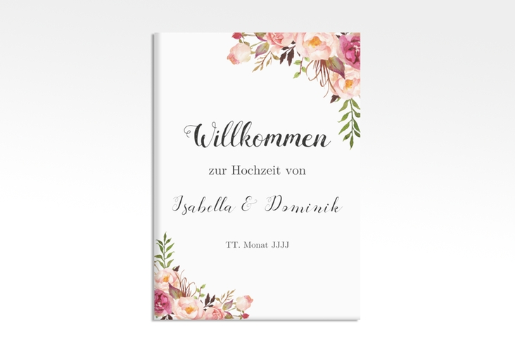 Willkommensschild Leinwand Flowers 50 x 70 cm Leinwand weiss mit bunten Aquarell-Blumen