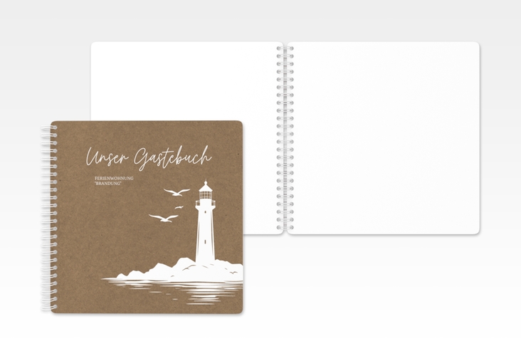 Gästebuch Ferienwohnung Brandung Ringbindung Kraftpapier Leuchtturm, Ostsee, Nordsee