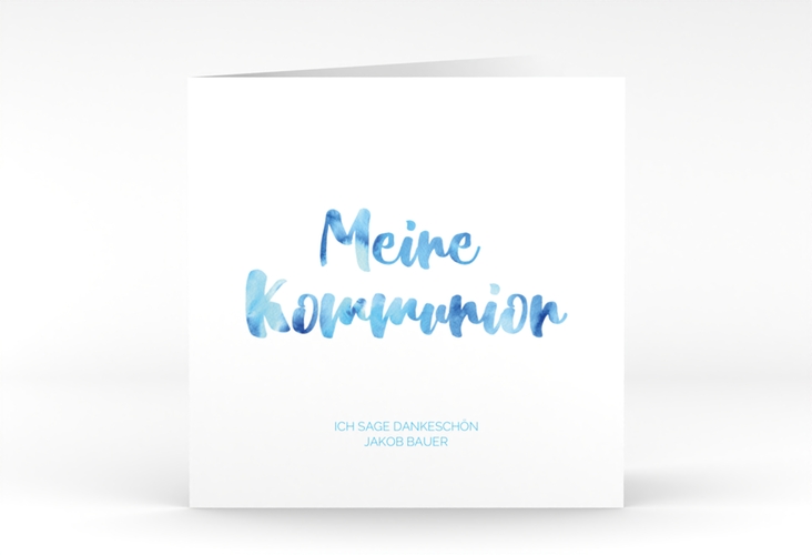 Danksagung Kommunion Flora quadr. Klappkarte blau hochglanz