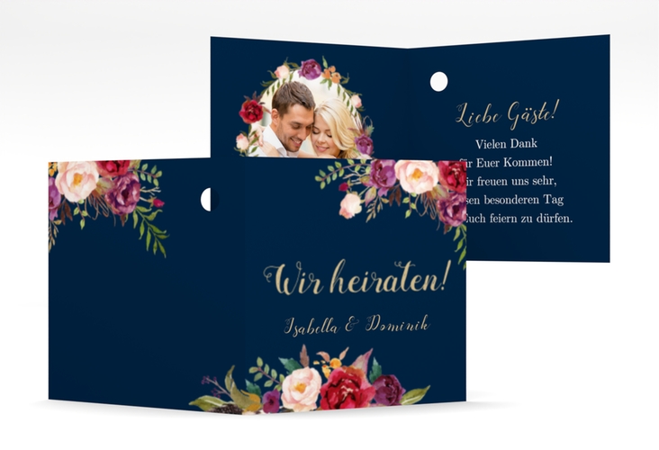 Geschenkanhänger Hochzeit Flowers Geschenkanhänger 10er Set blau hochglanz mit bunten Aquarell-Blumen