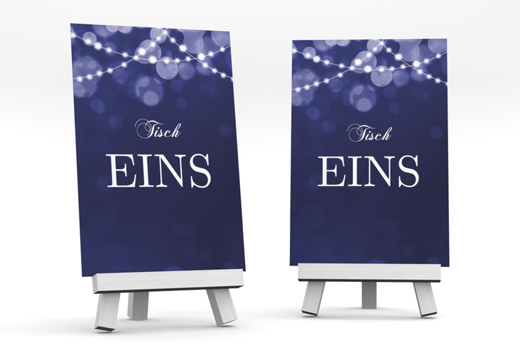 Tischnummer Hochzeit Lichtspiel Tischaufsteller blau